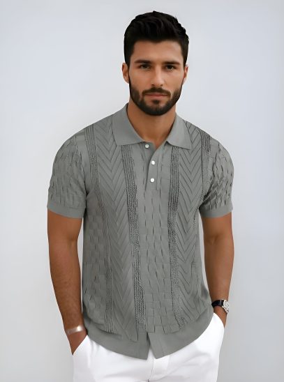 RetroVogue - Men's Slim Fit Jacquard Polo Shirt